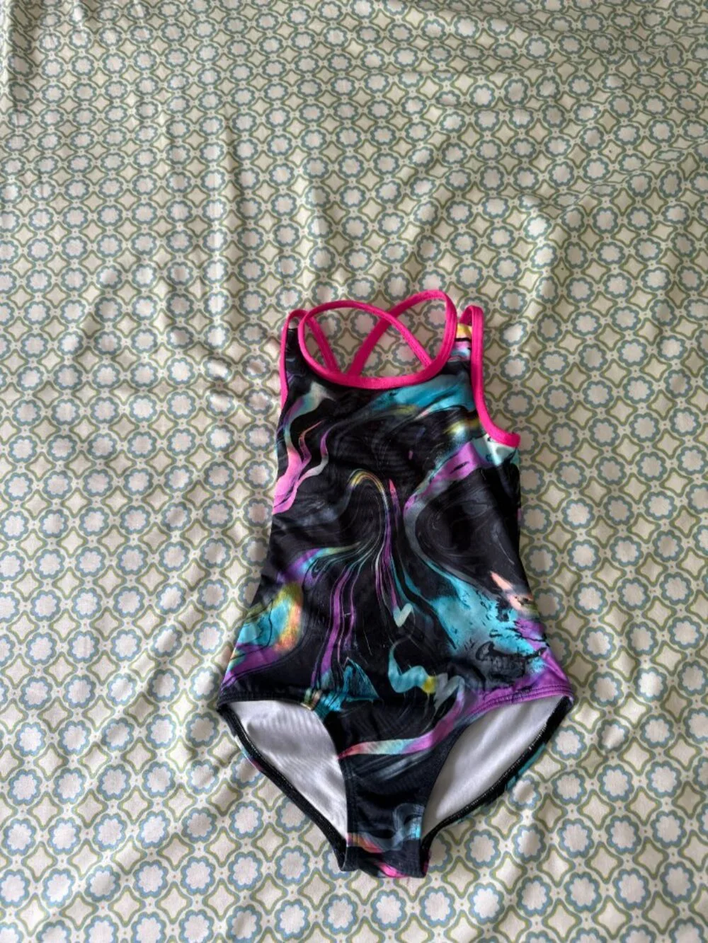 Justice Girls XS 5/6 Dance Gymnastics Leotard Black Pink Multicolor Strappy